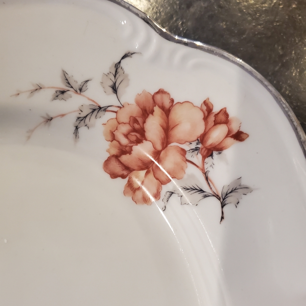 Vintage Edelstein Bavaria Carmen 15" oval china platter pink and grey floral - Picture 3 of 8